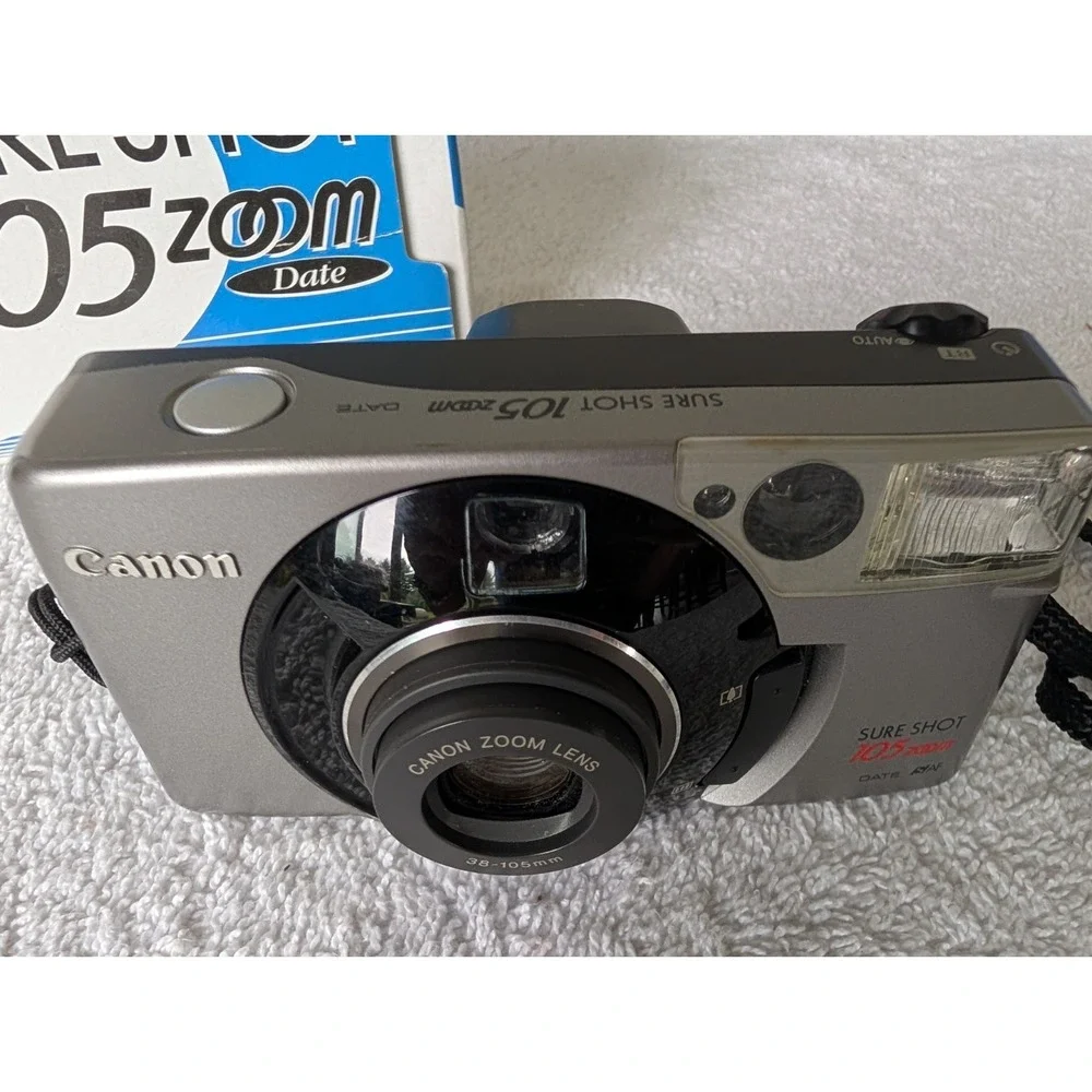 Canon Sure Shot 60 Zoom Shot 35mm Point & Shoot Film Camera Works Extra Film Box